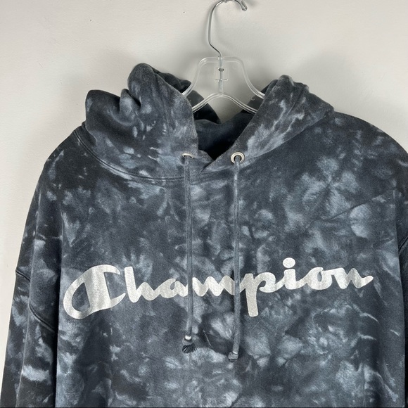 Champion Black Tie Dye Reverse Weave Scrunch-Dye Hoodie Sweatshirt - Picture 3 of 6
